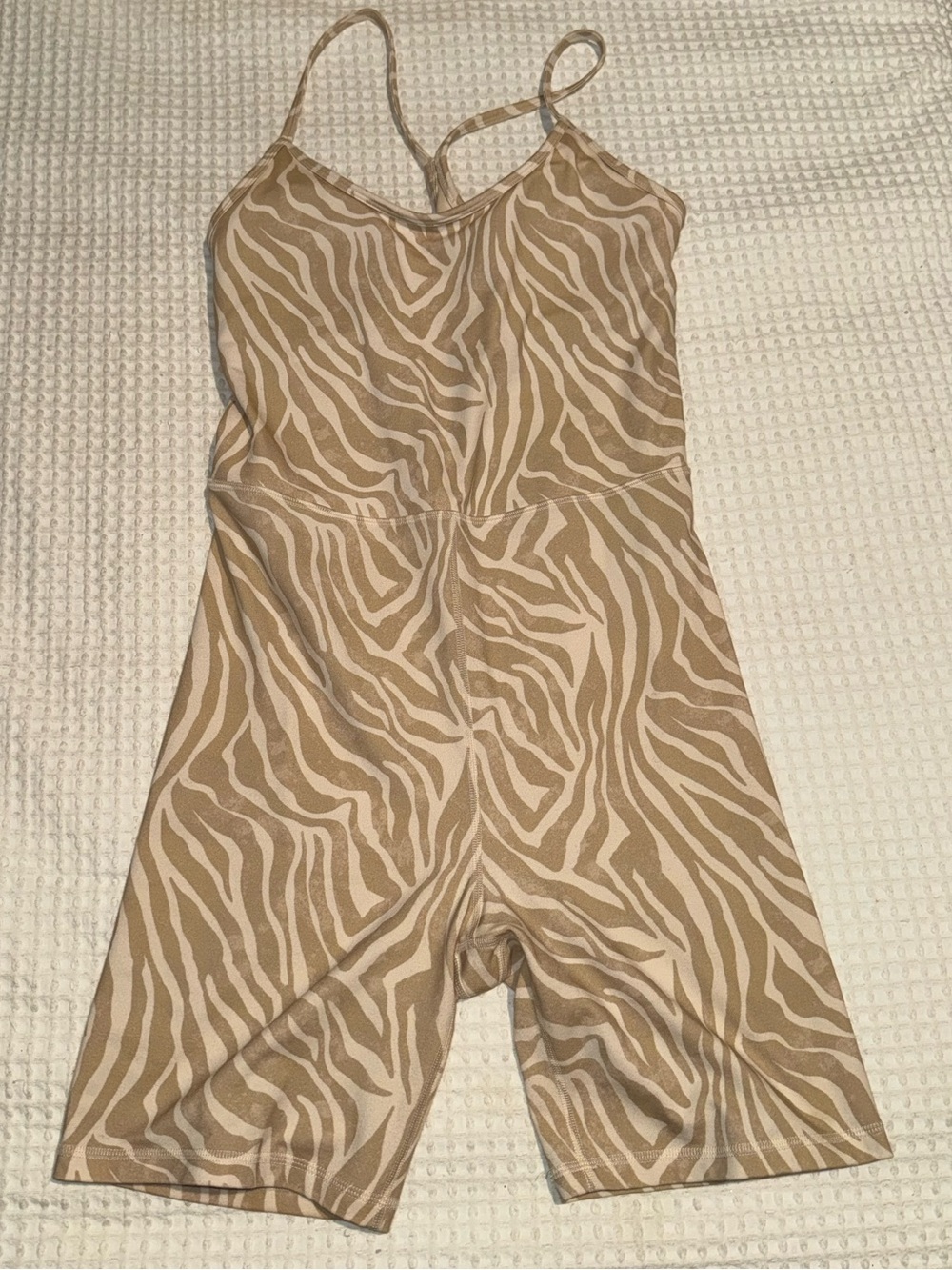 2/$15 - Beige Zebra-Print One-Piece Romper